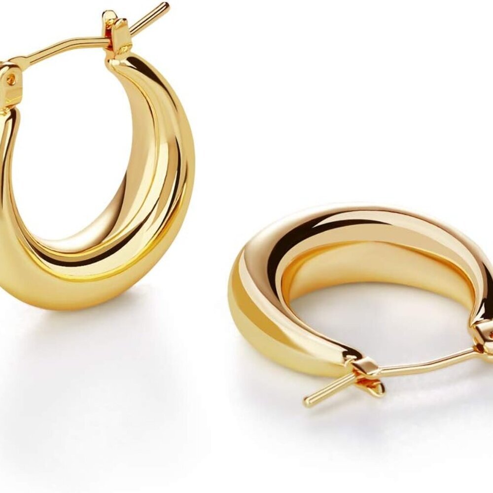 Chunky Gold Hoop Earrings for Women Cute Fashion Hypoallergenic earrings Minimal